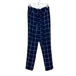Express blue white checkered pleated high waist belted pants size 18R